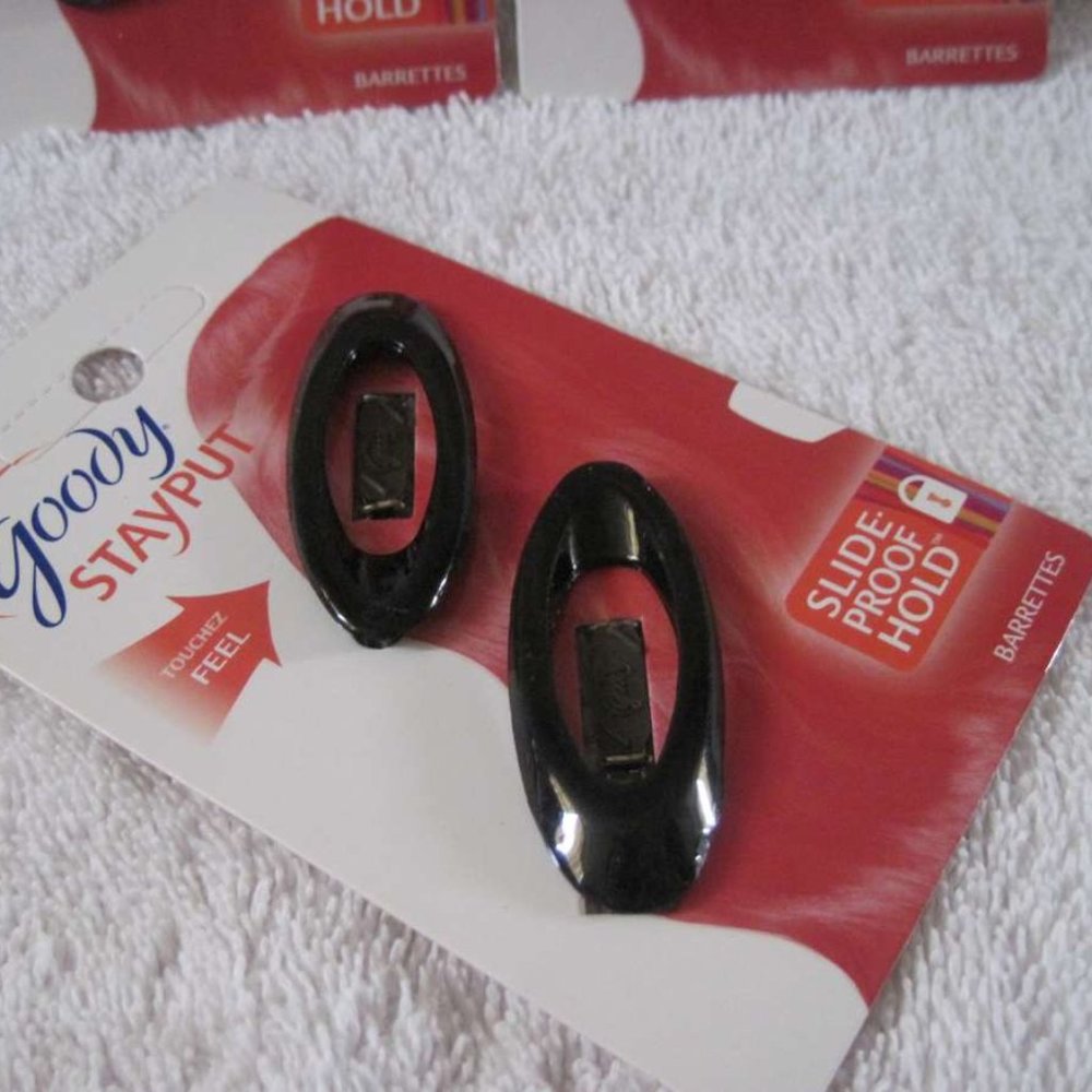 2 Black Plastic Oval Goody Stay Put Slide Proof Hold Hair Barrettes Secure Tight